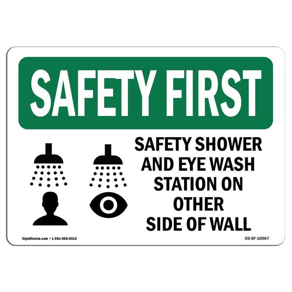 Signmission OSHA, 7" Height, Rigid Plastic, 10" x 7", Landscape, Shower And Eye Wash Station With Symbol OS-SF-P-710-L-10967